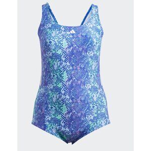 adidas - Women's 3-Stripes Graphic Swimsuit Blue Purple Snakeskin 2X